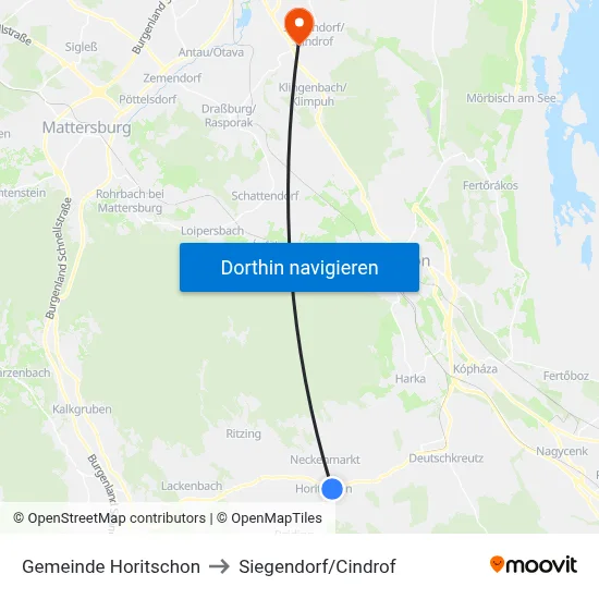 Gemeinde Horitschon to Siegendorf/Cindrof map