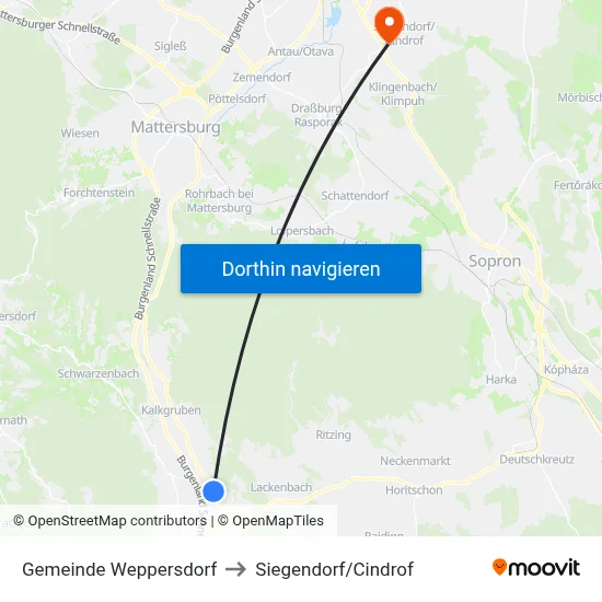 Gemeinde Weppersdorf to Siegendorf/Cindrof map