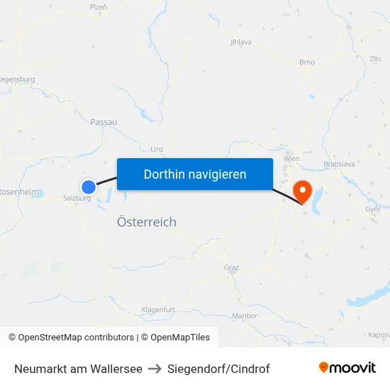 Neumarkt am Wallersee to Siegendorf/Cindrof map