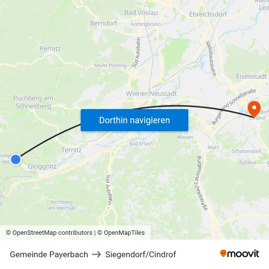 Gemeinde Payerbach to Siegendorf/Cindrof map
