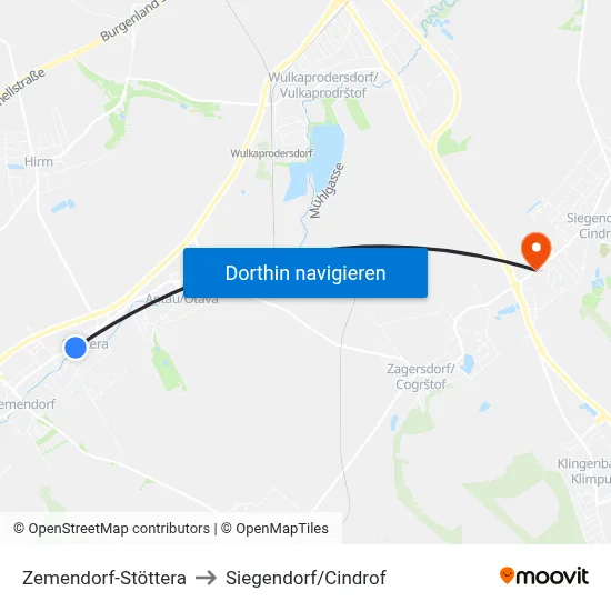 Zemendorf-Stöttera to Siegendorf/Cindrof map