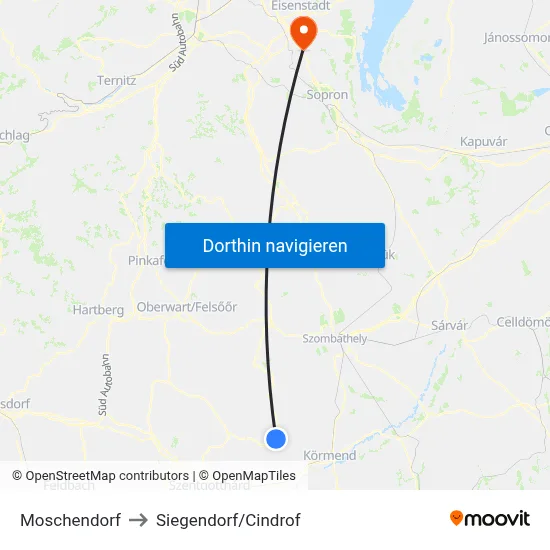 Moschendorf to Siegendorf/Cindrof map