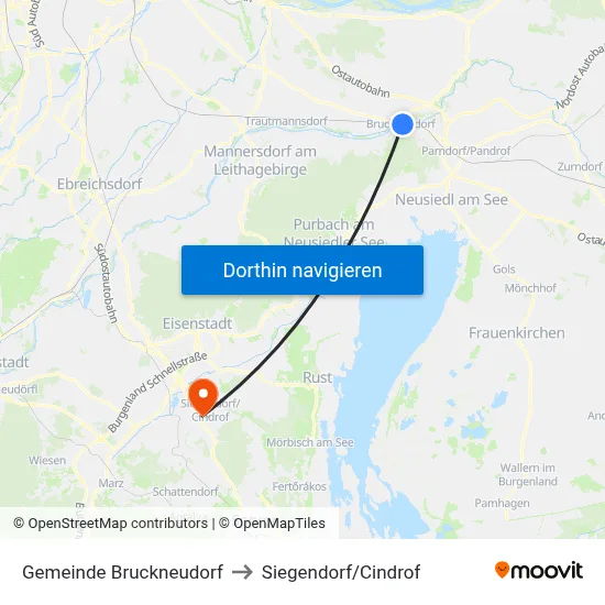 Gemeinde Bruckneudorf to Siegendorf/Cindrof map