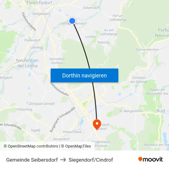 Gemeinde Seibersdorf to Siegendorf/Cindrof map
