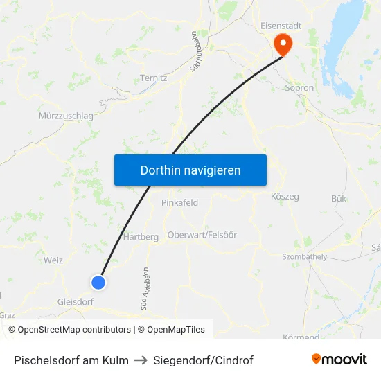 Pischelsdorf am Kulm to Siegendorf/Cindrof map