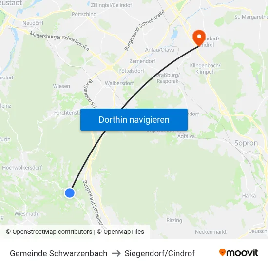 Gemeinde Schwarzenbach to Siegendorf/Cindrof map