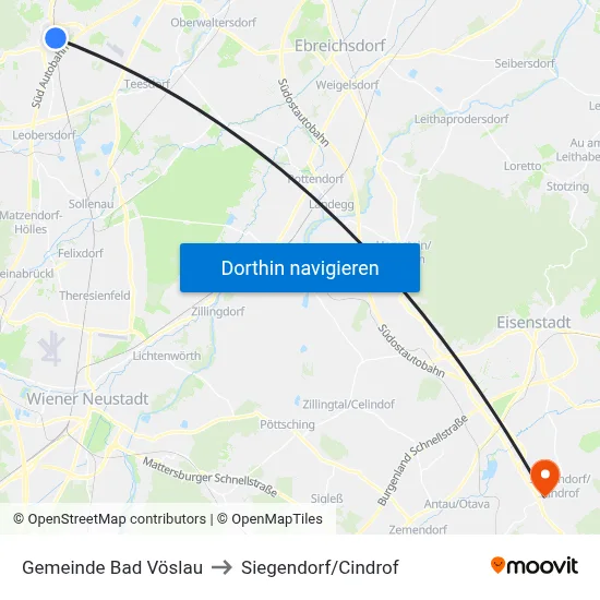 Gemeinde Bad Vöslau to Siegendorf/Cindrof map
