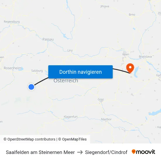 Saalfelden am Steinernen Meer to Siegendorf/Cindrof map