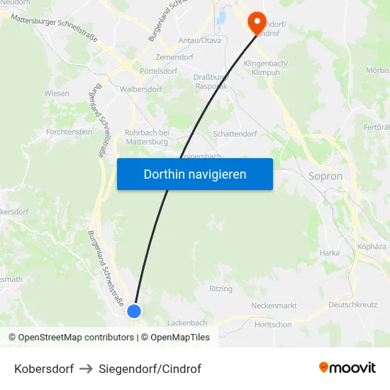 Kobersdorf to Siegendorf/Cindrof map