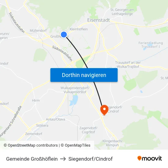 Gemeinde Großhöflein to Siegendorf/Cindrof map