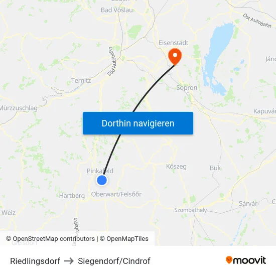 Riedlingsdorf to Siegendorf/Cindrof map