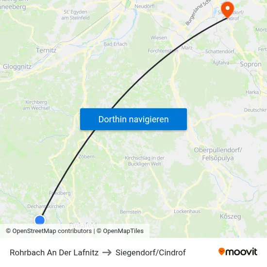 Rohrbach An Der Lafnitz to Siegendorf/Cindrof map