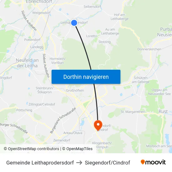 Gemeinde Leithaprodersdorf to Siegendorf/Cindrof map