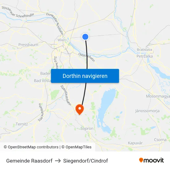 Gemeinde Raasdorf to Siegendorf/Cindrof map
