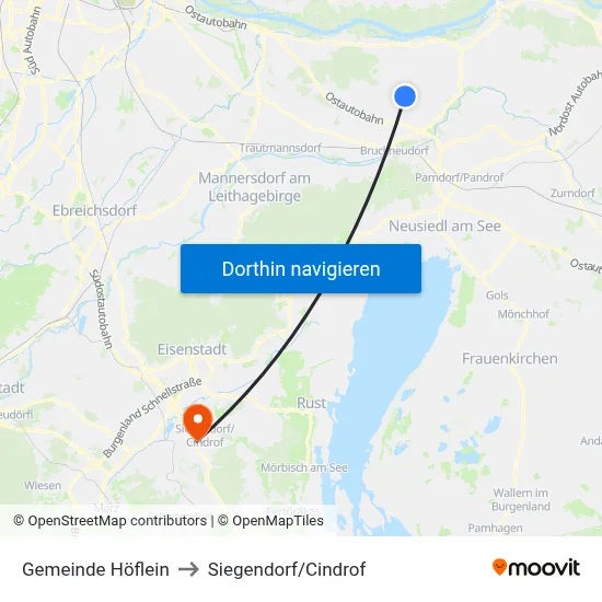 Gemeinde Höflein to Siegendorf/Cindrof map