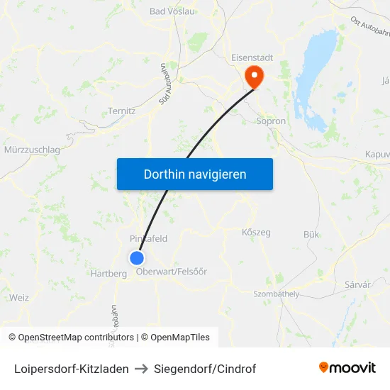 Loipersdorf-Kitzladen to Siegendorf/Cindrof map