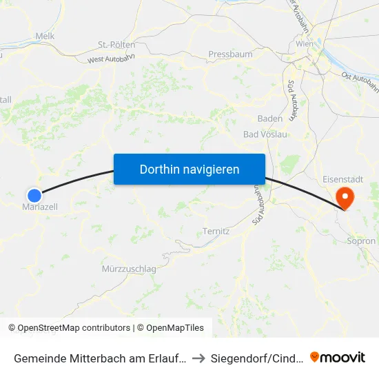 Gemeinde Mitterbach am Erlaufsee to Siegendorf/Cindrof map