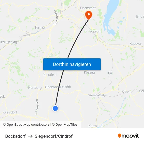 Bocksdorf to Siegendorf/Cindrof map