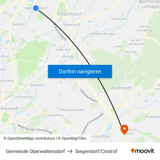 Gemeinde Oberwaltersdorf to Siegendorf/Cindrof map