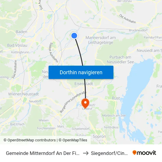 Gemeinde Mitterndorf An Der Fischa to Siegendorf/Cindrof map