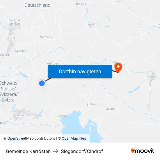 Gemeinde Karrösten to Siegendorf/Cindrof map