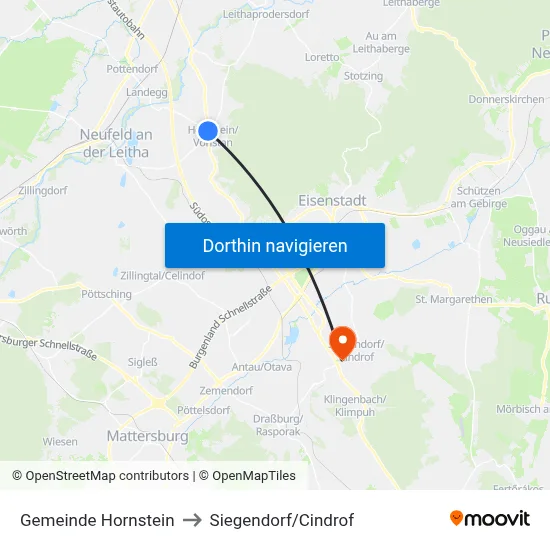 Gemeinde Hornstein to Siegendorf/Cindrof map