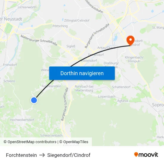 Forchtenstein to Siegendorf/Cindrof map