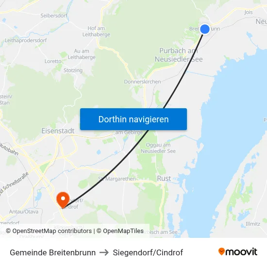 Gemeinde Breitenbrunn to Siegendorf/Cindrof map