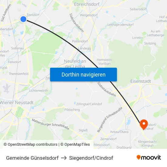 Gemeinde Günselsdorf to Siegendorf/Cindrof map