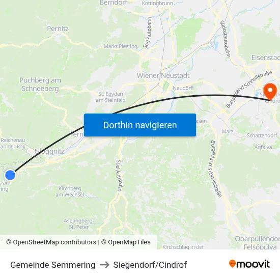 Gemeinde Semmering to Siegendorf/Cindrof map