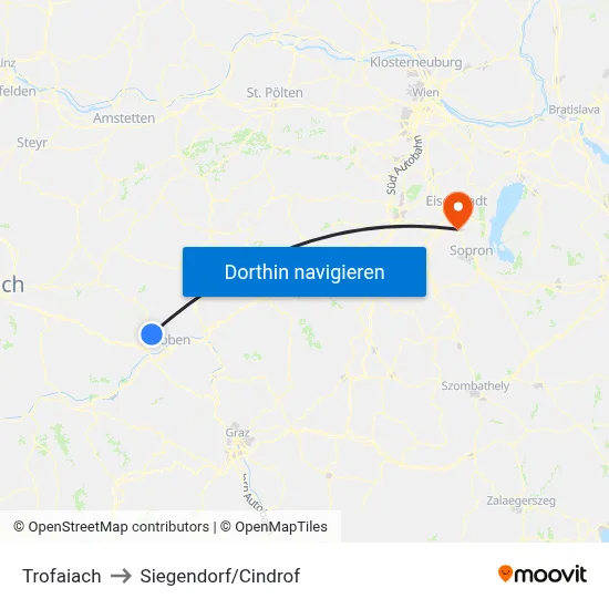 Trofaiach to Siegendorf/Cindrof map