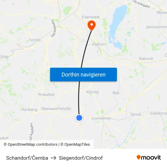 Schandorf/Čemba to Siegendorf/Cindrof map