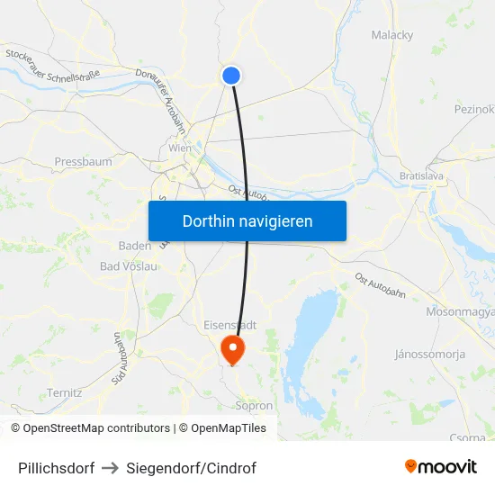 Pillichsdorf to Siegendorf/Cindrof map