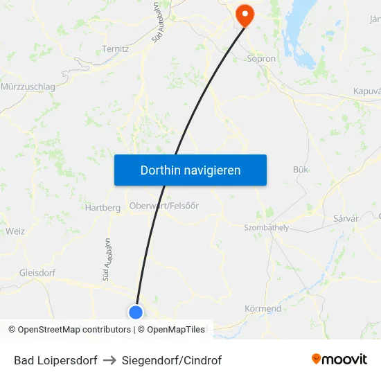 Bad Loipersdorf to Siegendorf/Cindrof map