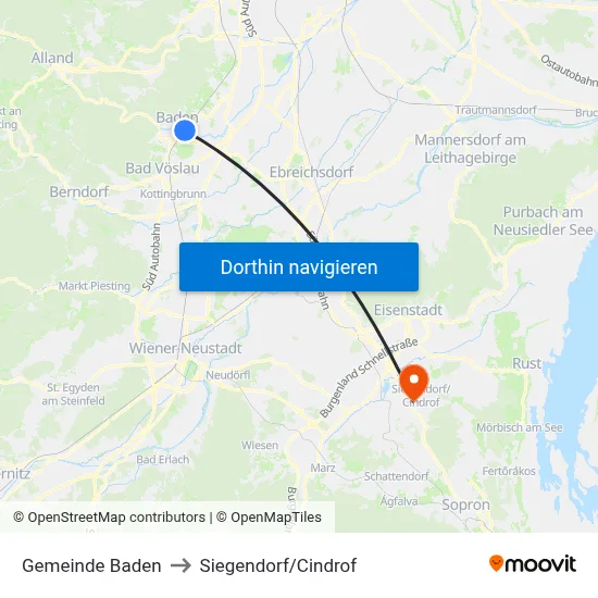 Gemeinde Baden to Siegendorf/Cindrof map