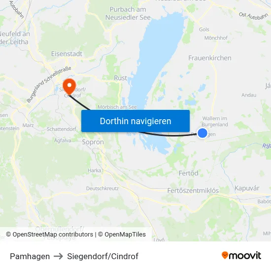 Pamhagen to Siegendorf/Cindrof map