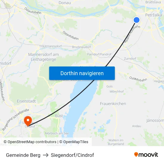 Gemeinde Berg to Siegendorf/Cindrof map