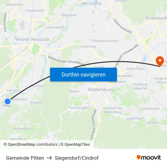 Gemeinde Pitten to Siegendorf/Cindrof map