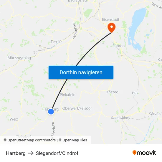 Hartberg to Siegendorf/Cindrof map