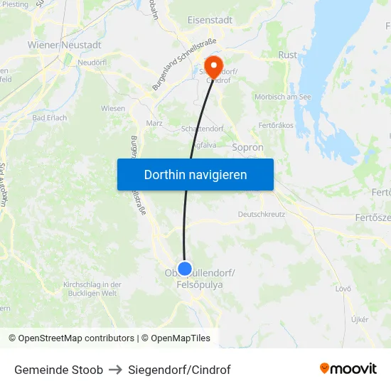 Gemeinde Stoob to Siegendorf/Cindrof map