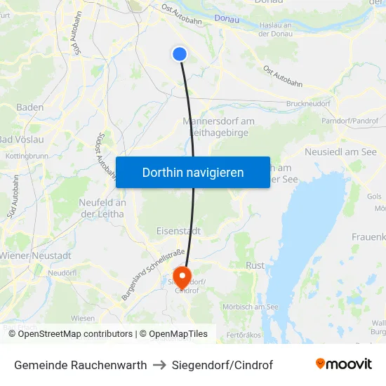 Gemeinde Rauchenwarth to Siegendorf/Cindrof map