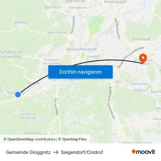 Gemeinde Gloggnitz to Siegendorf/Cindrof map