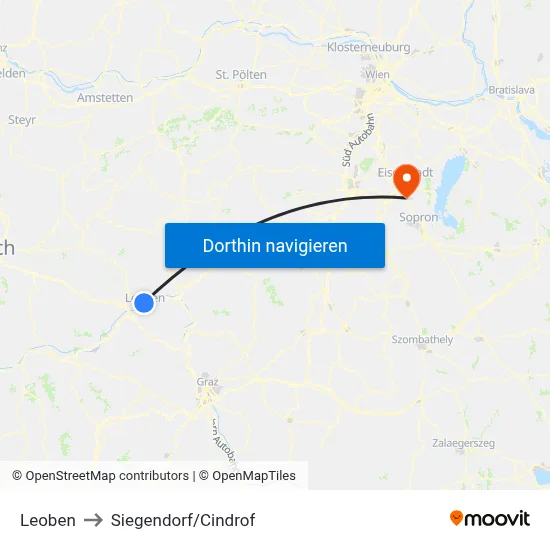 Leoben to Siegendorf/Cindrof map