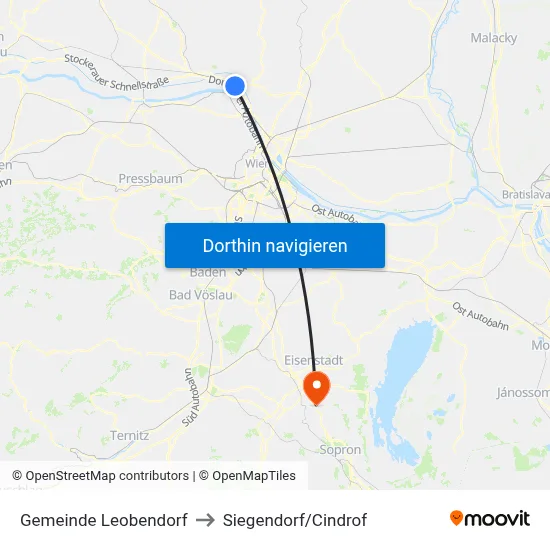 Gemeinde Leobendorf to Siegendorf/Cindrof map