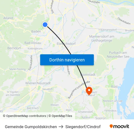 Gemeinde Gumpoldskirchen to Siegendorf/Cindrof map