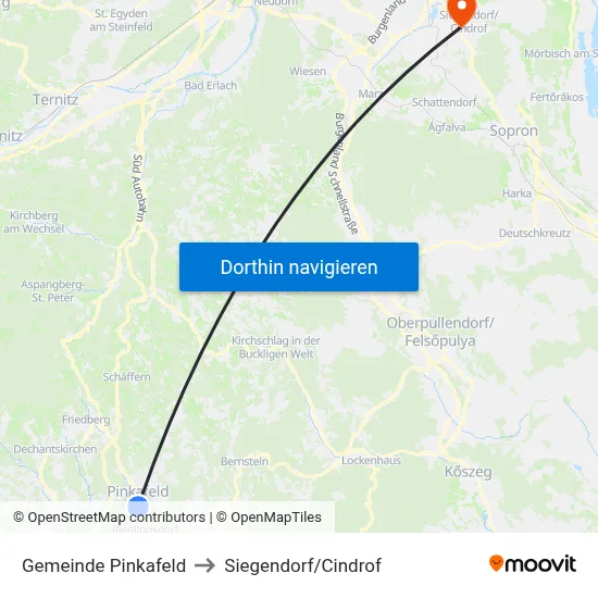 Gemeinde Pinkafeld to Siegendorf/Cindrof map
