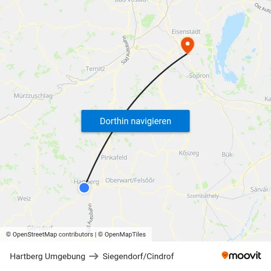 Hartberg Umgebung to Siegendorf/Cindrof map