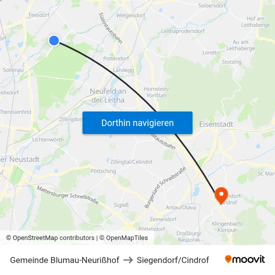 Gemeinde Blumau-Neurißhof to Siegendorf/Cindrof map