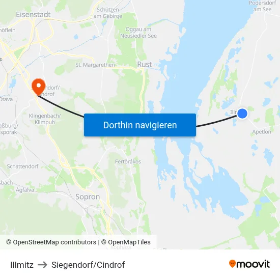 Illmitz to Siegendorf/Cindrof map