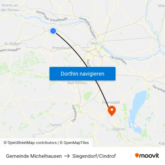 Gemeinde Michelhausen to Siegendorf/Cindrof map